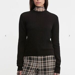 Enza Costa Black 100% Cashmere Long Sleeve Crewneck Sweater Sz Large Winter